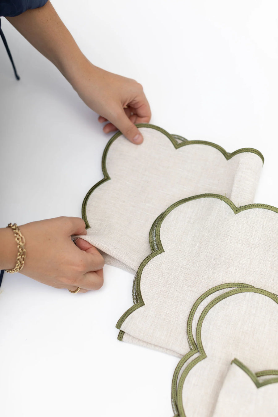 Sàascasa Servilletas de lino diseño de nube contorno verde Set de 2 pc
