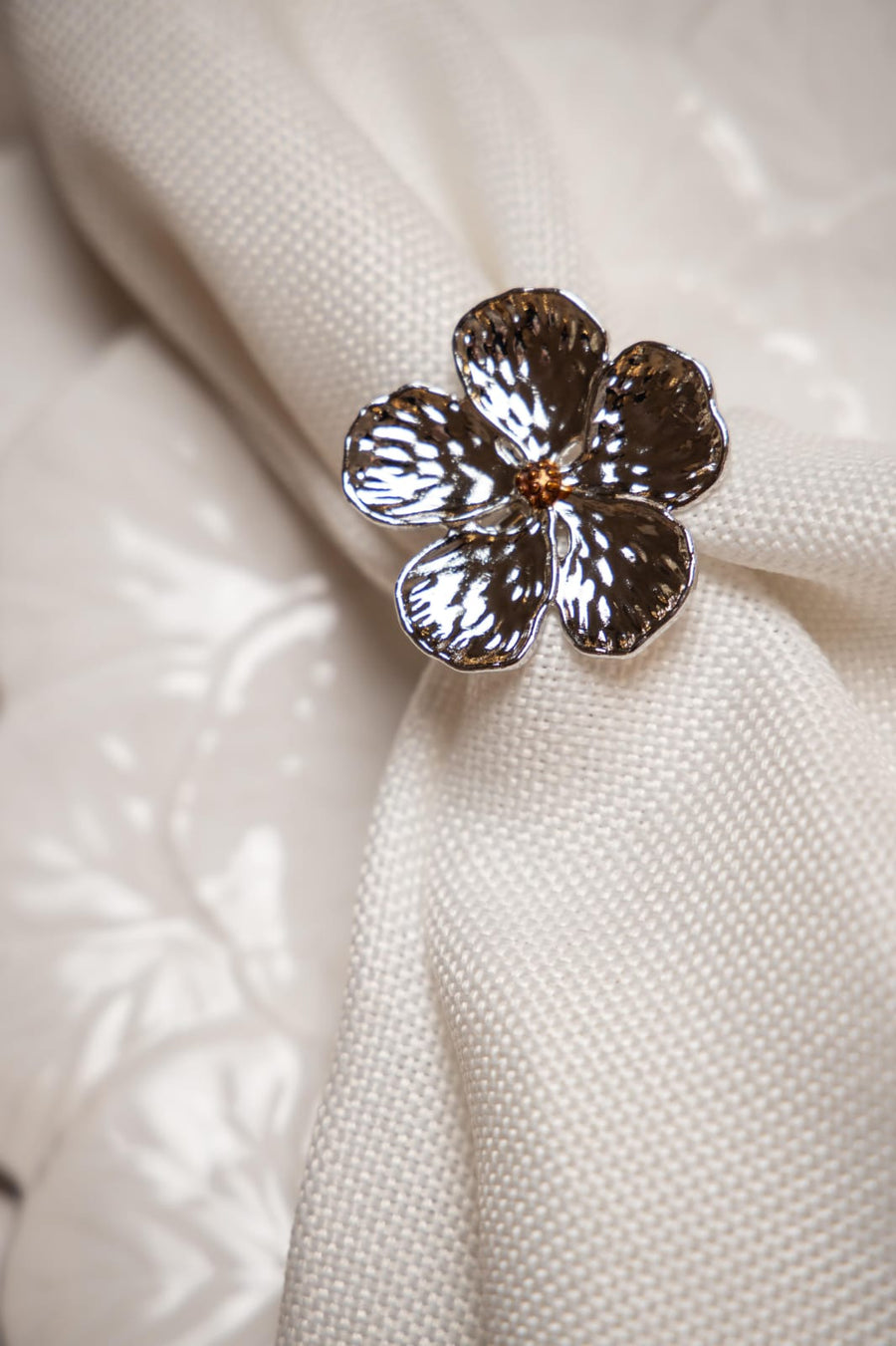 Napkin Ring Flower Silver (Mothers Day) Set 4 pc.