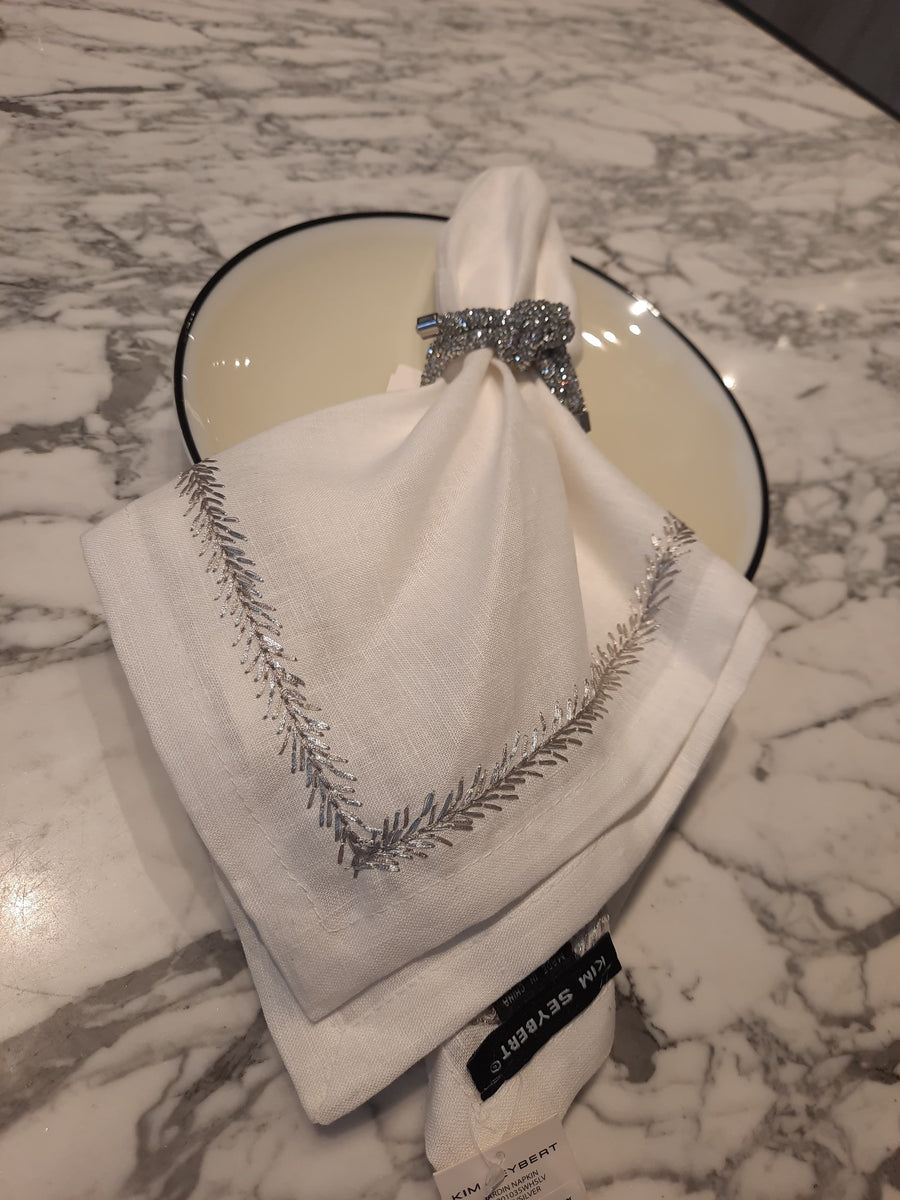 Jardin Napkin in White Silver