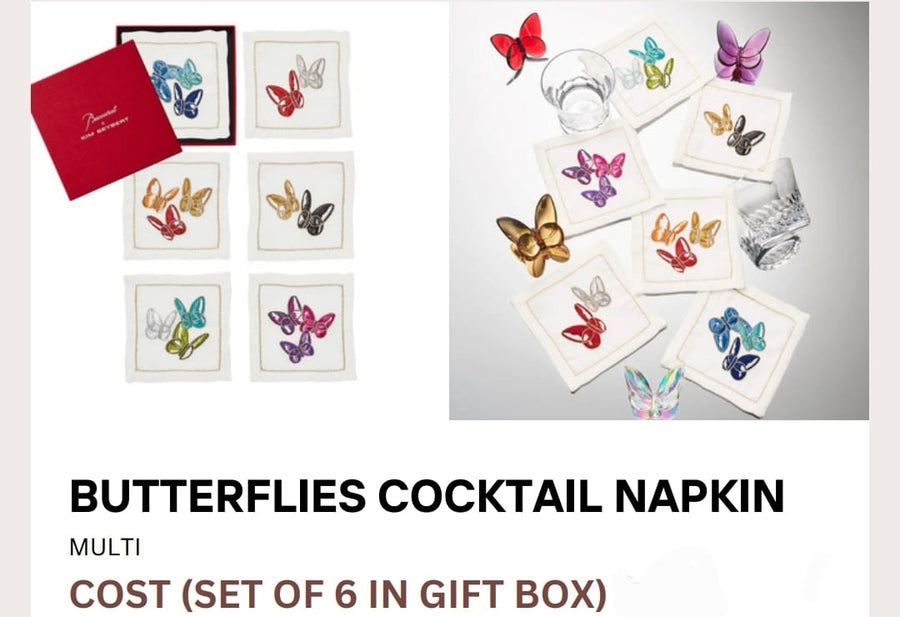 Butterflies Cocktail Napkin in Multi, Set of 6 in a Gift Box