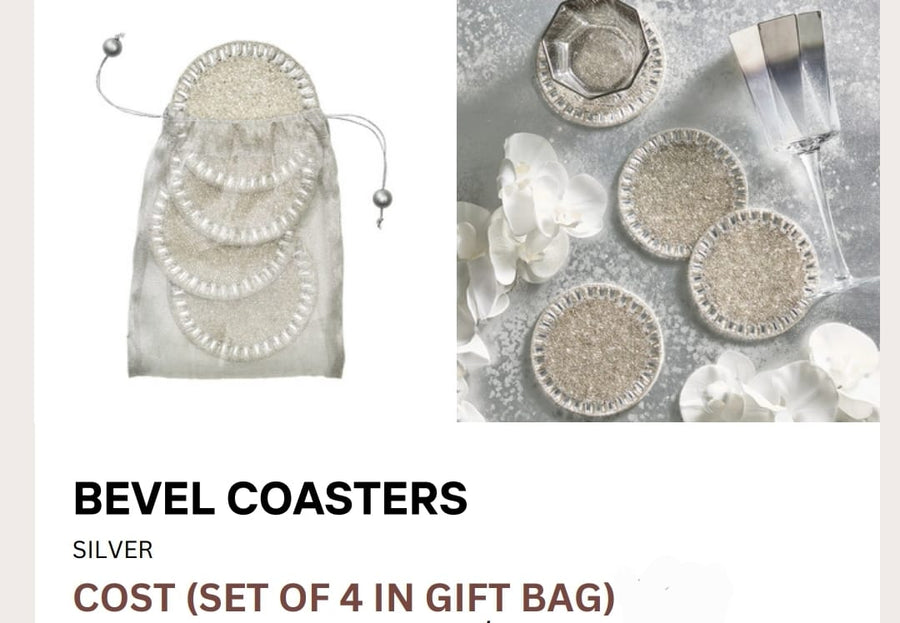 Bevel Coasters in Silver & Crystal, Set of 4 in a Gift Bag