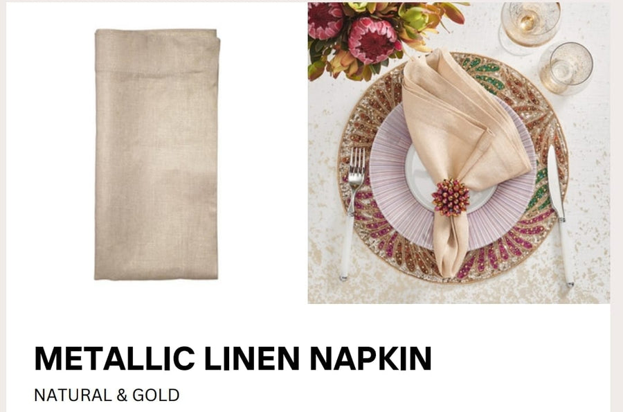 Metallic Linen Napkin in Natural & Gold