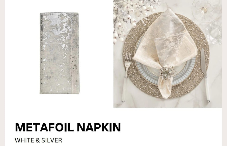 Metafoil Napkin in White & Silver