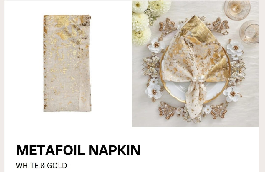 Metafoil Napkin in White & Gold