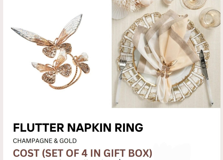 Flutter Napkin Ring in Champagne & Gold, Set of 4 in a Gift Box