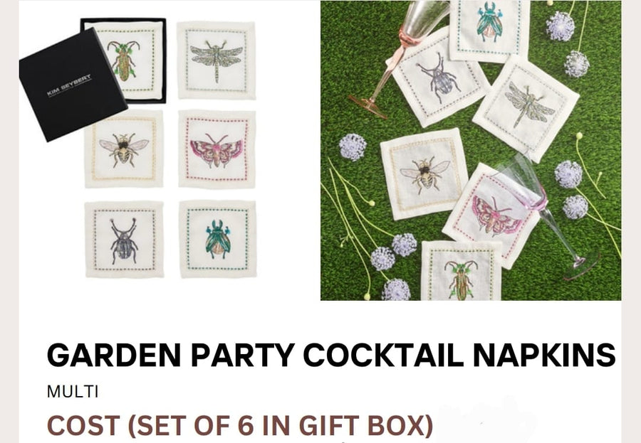 Garden Party Cocktail Napkins in White & Multi, Set of 6 in a Gift Box