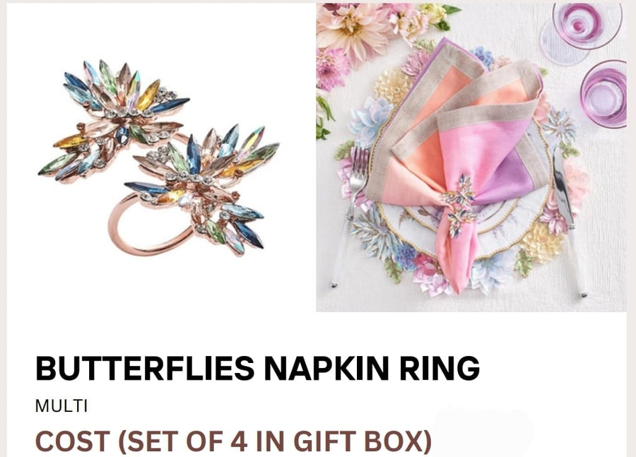 Butterflies Napkin Ring in Multi Set of 4, in a Gift Box
