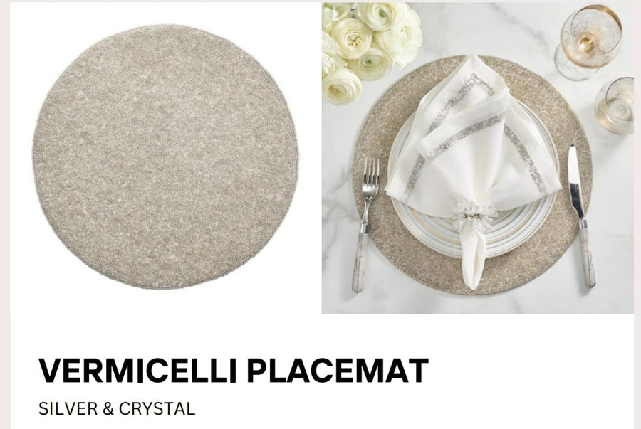 Vermicelli Placemat in Champagne and Silver Crystal