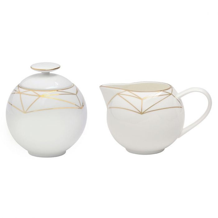 Gem Cut Gold Sugar & Creamer Set Gold Rim
